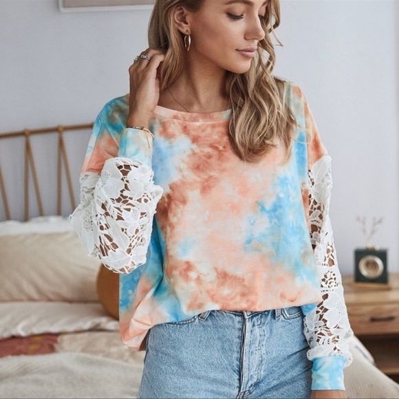 LACE sleeves Tie Dye TOP - Picture 6 of 6